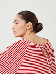 Hush Red Cici Striped Cotton/Linen Blend Boxy T-Shirt - Image 4 of 5