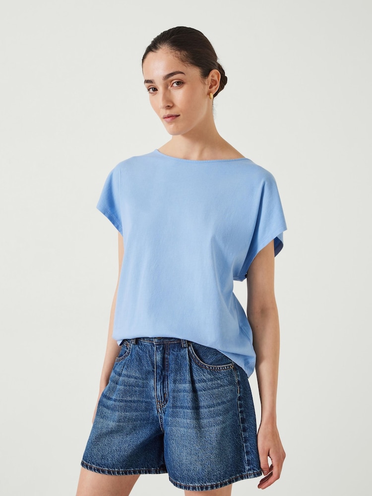 Hush Blue 100% Cotton Back Scoop Detail T-Shirt - Image 1 of 5 Hush Blue 100% Cotton Back Scoop Detail T-Shirt - Image 1 of 5