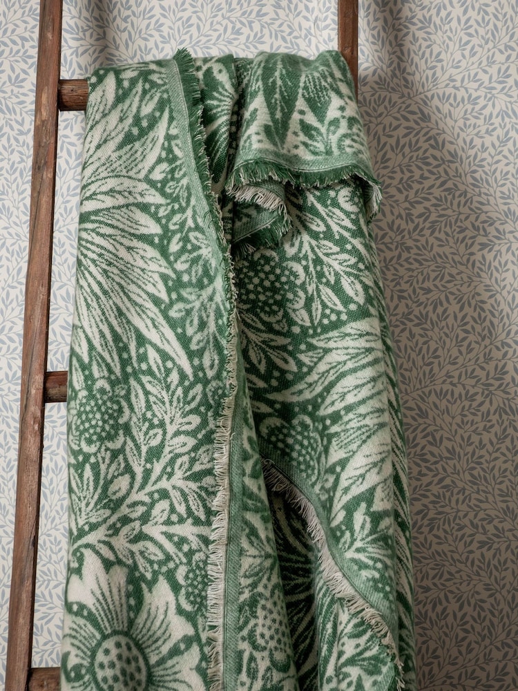 Morris & Co Leaf Green Marigold Woven Faux Fur Throw - Image 1 of 9