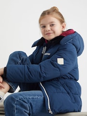 Levi's® Blue Mid Length Logo Hooded Puffer Coat - Image 1 of 13