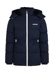 Levi's® Blue Mid Length Logo Hooded Puffer Coat - Image 2 of 13