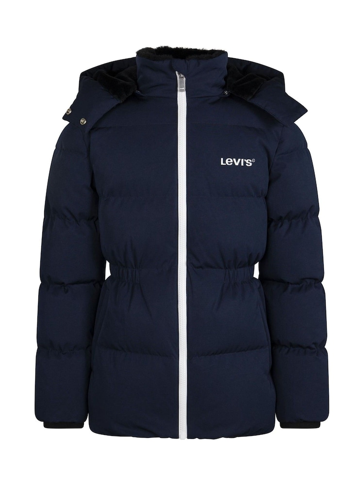 Levi's® Blue Mid Length Logo Hooded Puffer Coat - Image 2 of 13