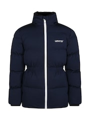 Levi's® Blue Mid Length Logo Hooded Puffer Coat - Image 4 of 13
