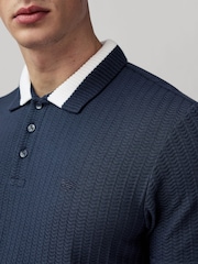 Emporio Armani Swimwear Blue Contrast Collar Knitted 100% Cotton Polo Shirt - Image 2 of 3