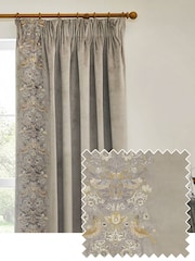 Morris & Co Biscuit Strawberry Thief Embroidered Pencil Pleat Curtain - Image 1 of 7