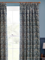 Morris & Co Indigo Strawberry Thief Jacquard Pencil Pleat Curtain - Image 3 of 7