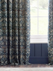 Morris & Co Indigo Strawberry Thief Jacquard Pencil Pleat Curtain - Image 5 of 7
