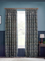 Morris & Co Indigo Strawberry Thief Jacquard Pencil Pleat Curtain - Image 7 of 7
