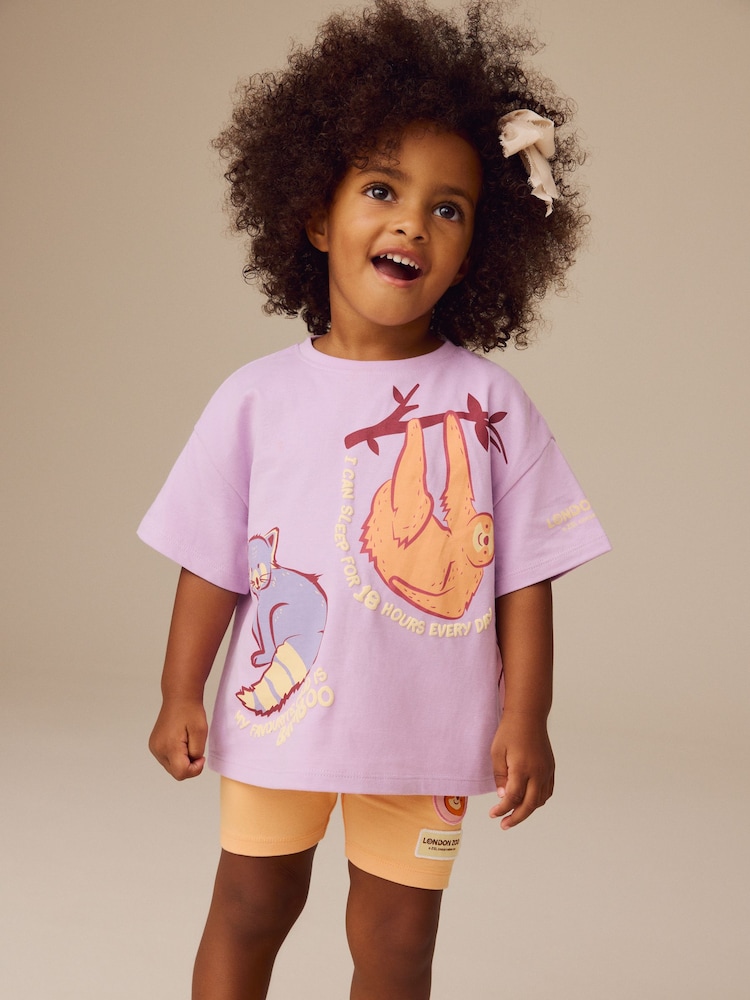 Purple London Zoo Short Sleeve T-Shirt and Cycle Short Set (3mths-7yrs) - Image 1 of 10