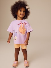 Purple London Zoo Short Sleeve T-Shirt and Cycle Short Set (3mths-7yrs) - Image 2 of 10