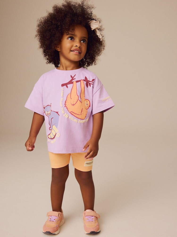 Purple London Zoo Short Sleeve T-Shirt and Cycle Short Set (3mths-7yrs) - Image 2 of 10