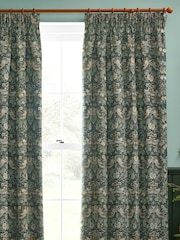 Morris & Co Forest Green Strawberry Thief Jacquard Pencil Pleat Curtain - Image 3 of 7
