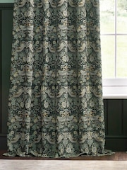 Morris & Co Forest Green Strawberry Thief Jacquard Pencil Pleat Curtain - Image 5 of 7