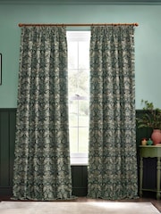 Morris & Co Forest Green Strawberry Thief Jacquard Pencil Pleat Curtain - Image 7 of 7