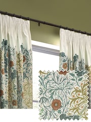 Morris & Co Stone Sunflower Seaweed Matt Velvet Pencil Pleat Curtain - Image 1 of 7