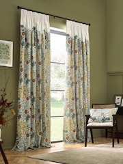 Morris & Co Stone Sunflower Seaweed Matt Velvet Pencil Pleat Curtain - Image 2 of 7