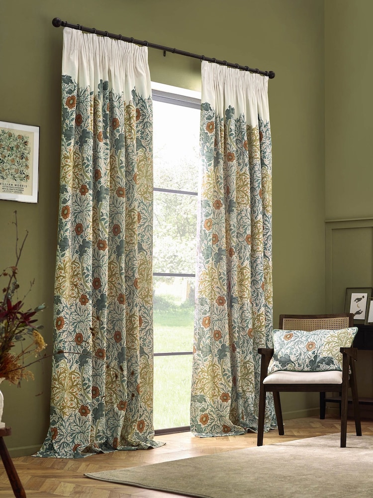 Morris & Co Stone Sunflower Seaweed Matt Velvet Pencil Pleat Curtain - Image 2 of 7 Morris & Co Stone Sunflower Seaweed Matt Velvet Pencil Pleat Curtain - Image 2 of 7