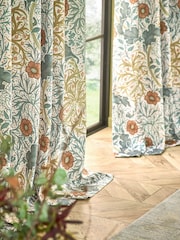 Morris & Co Stone Sunflower Seaweed Matt Velvet Pencil Pleat Curtain - Image 5 of 7