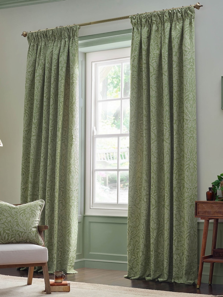Morris & Co Sage Acorn Tonal Jacquard Pencil Pleat Curtain - Image 2 of 7