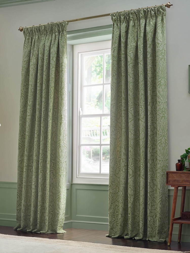 Morris & Co Sage Acorn Tonal Jacquard Pencil Pleat Curtain - Image 7 of 7