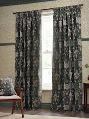 Morris & Co Indigo Leaf Snakeshead Jacquard Chenille Pencil Pleat Curtain - Image 2 of 6