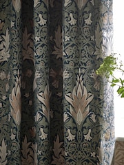 Morris & Co Indigo Leaf Snakeshead Jacquard Chenille Pencil Pleat Curtain - Image 3 of 6