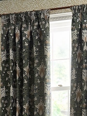 Morris & Co Indigo Leaf Snakeshead Jacquard Chenille Pencil Pleat Curtain - Image 4 of 6