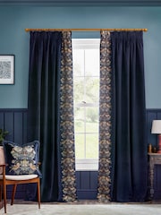 Morris & Co Indigo Strawberry Thief Embroidered Pencil Pleat Curtain - Image 2 of 7