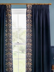 Morris & Co Indigo Strawberry Thief Embroidered Pencil Pleat Curtain - Image 3 of 7