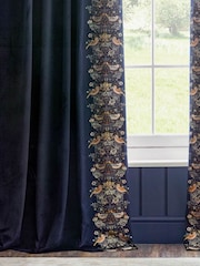 Morris & Co Indigo Strawberry Thief Embroidered Pencil Pleat Curtain - Image 5 of 7