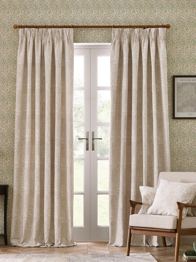 Morris & Co Stone Marigold Jacquard Pencil Pleat Curtain - Image 2 of 6