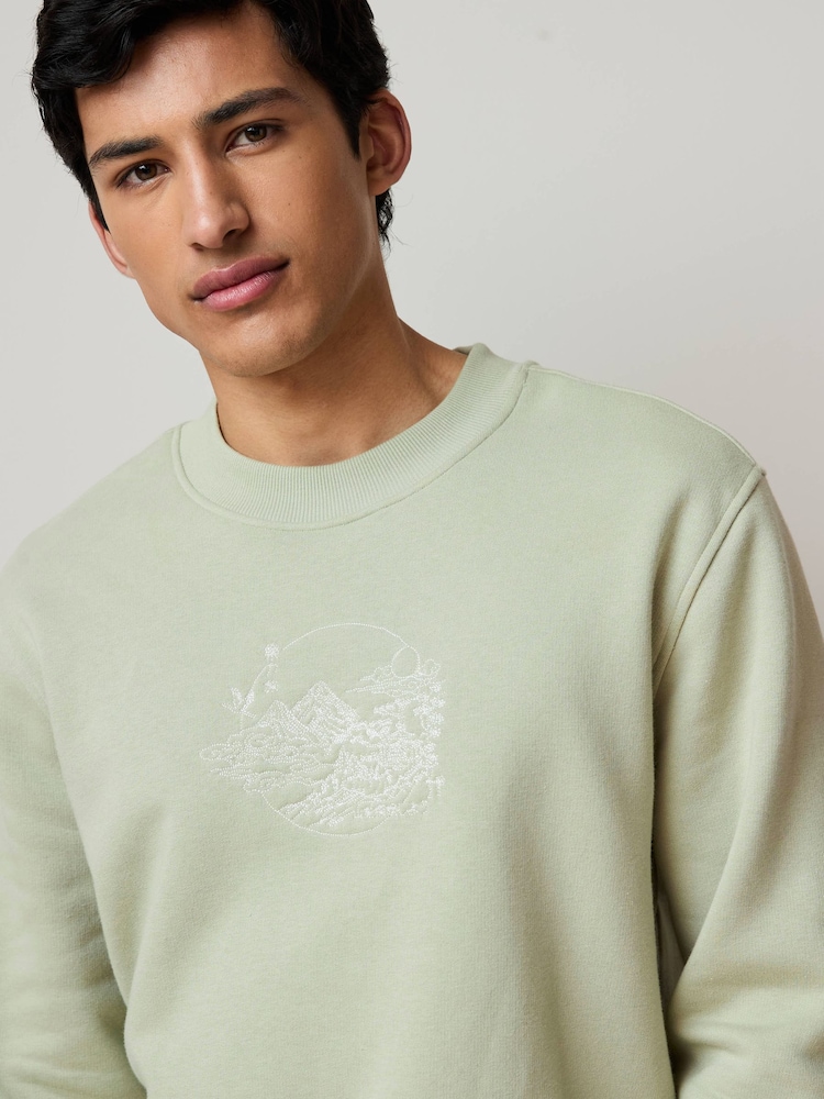 Sage Green Cotton Rich Crew Graphic Sweatshirt - Image 4 of 7