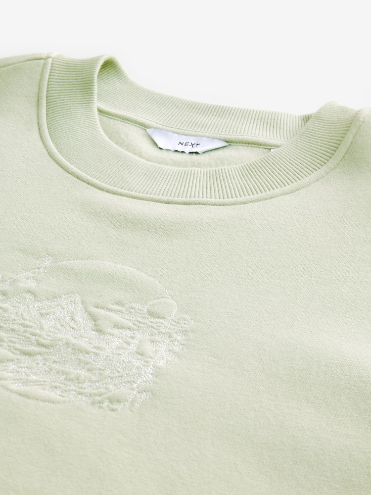 Sage Green Cotton Rich Crew Graphic Sweatshirt - Image 6 of 7