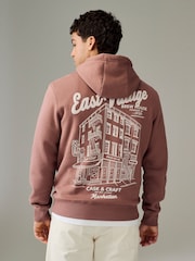 Rust Brown Cotton Rich Printed Graphic Hoodie - Image 1 of 8