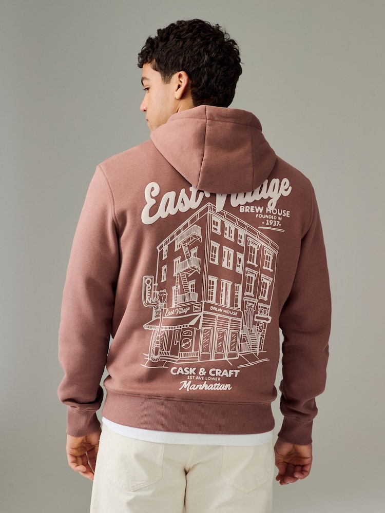 Rust Brown Cotton Rich Printed Graphic Hoodie - Image 1 of 8