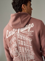 Rust Brown Cotton Rich Printed Graphic Hoodie - Image 3 of 8