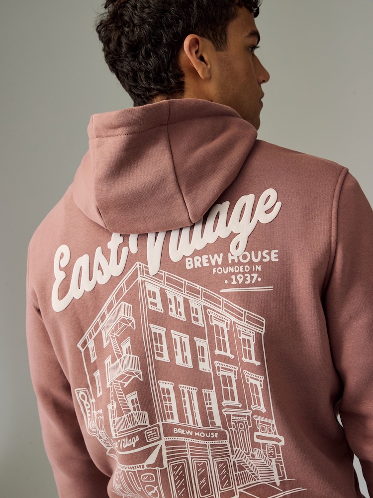 Rust Brown Cotton Rich Printed Graphic Hoodie - Image 3 of 8