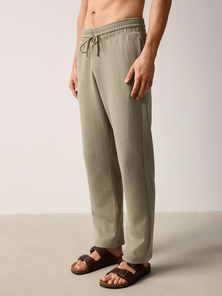 Khaki Green Textured Straight Leg Joggers - Image 1 of 7