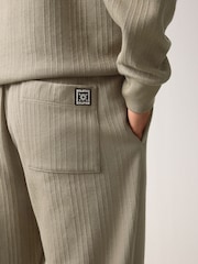Khaki Green Textured Straight Leg Joggers - Image 4 of 7