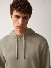 Khaki Green Textured Hoodie - Image 1 of 10