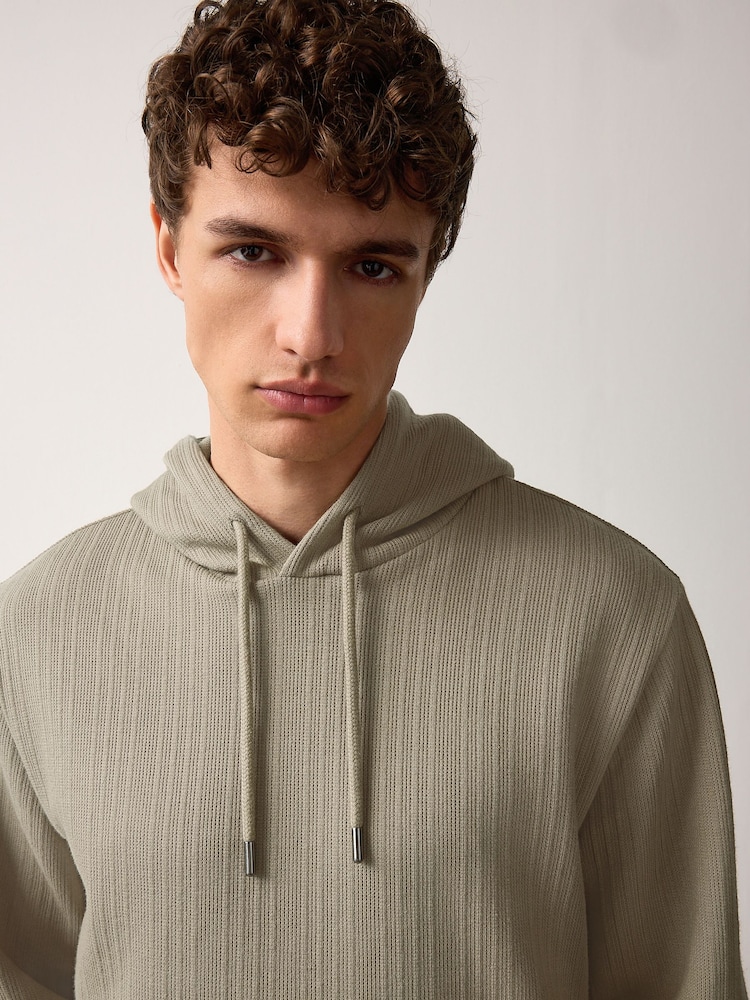 Khaki Green Textured Hoodie - Image 1 of 10 Khaki Green Textured Hoodie - Image 1 of 10