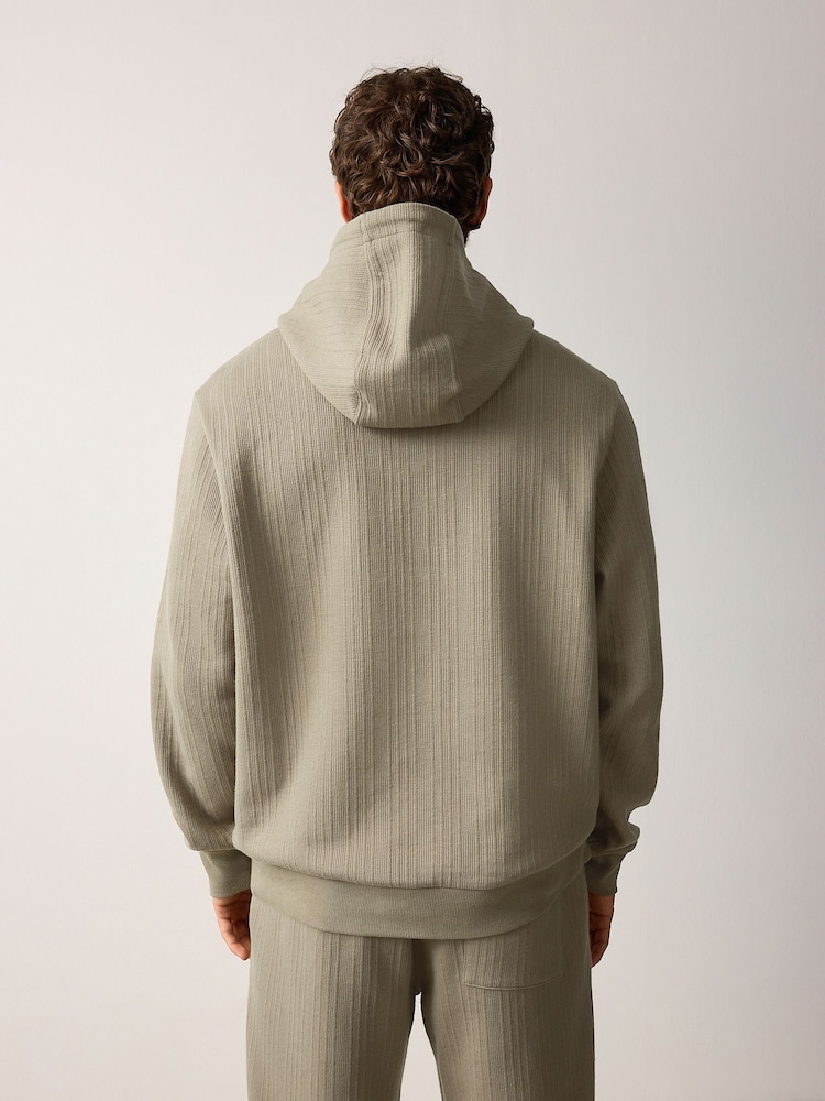 Khaki Green Textured Hoodie - Image 2 of 10