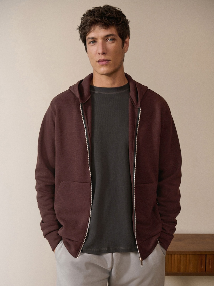 Marron Figue - Sweat-shirt Scuba doux au toucher à capuche - Image 4 of 10