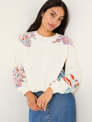FatFace Alex Ivory Utopia Embroidered Crew Sweat Top - Image 1 of 5