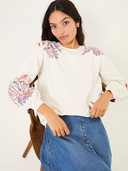 FatFace Alex Ivory Utopia Embroidered Crew Sweat Top - Image 2 of 5