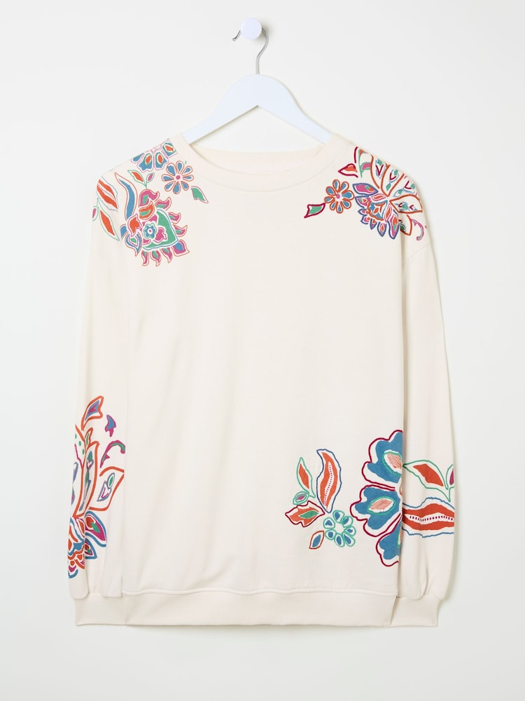 FatFace Alex Ivory Utopia Embroidered Crew Sweat Top - Image 5 of 5