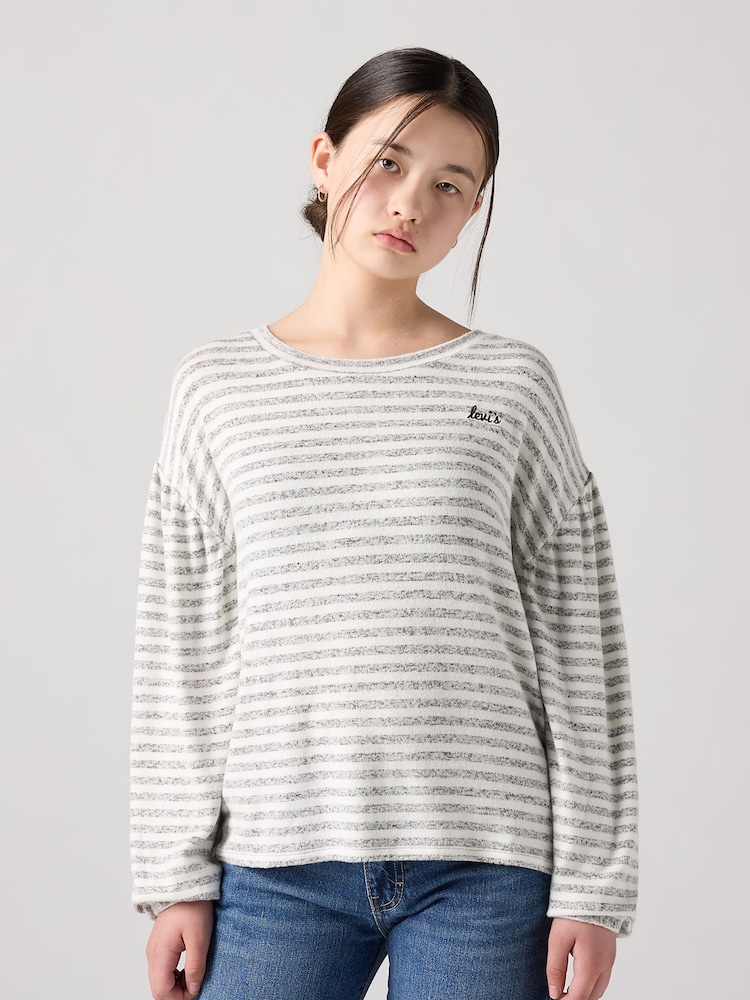 Levi's® Grey Stripe Ballon Sleeve Logo Top - Image 1 of 8