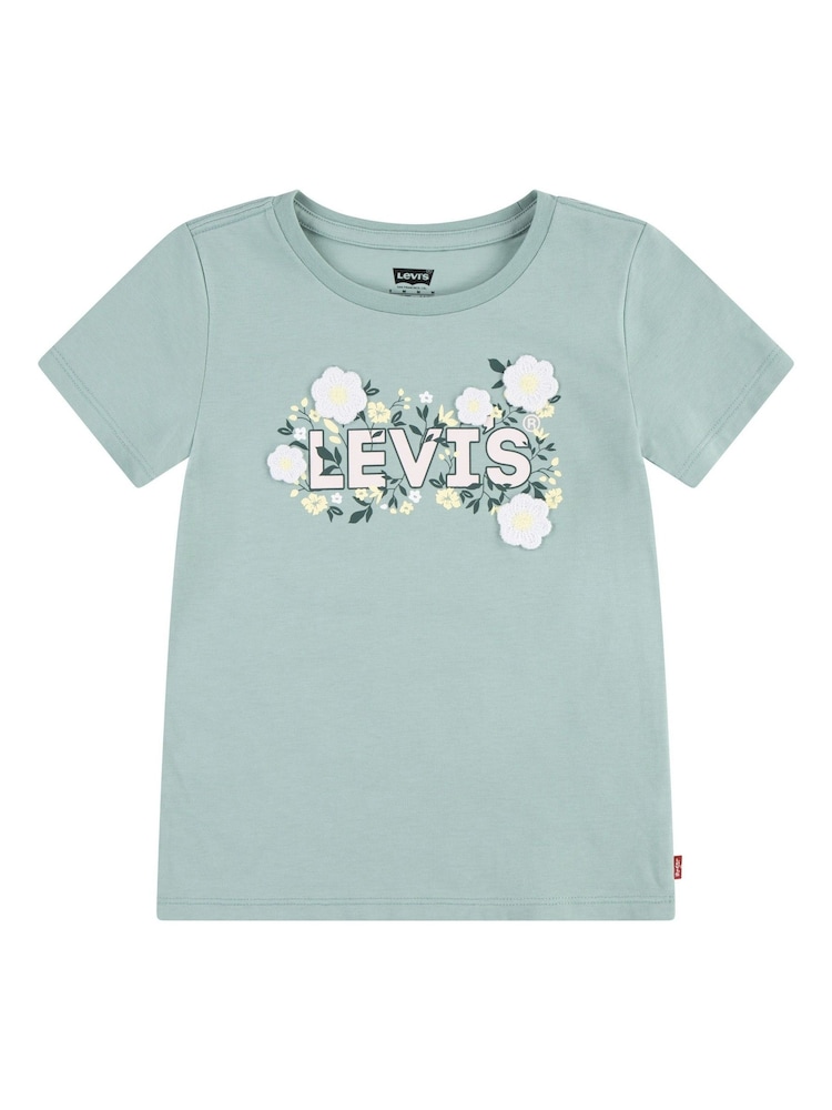 Levi's® Green Floral Batwing Logo Short Sleeve T-Shirt - Image 1 of 4 Levi's® Green Floral Batwing Logo Short Sleeve T-Shirt - Image 1 of 4