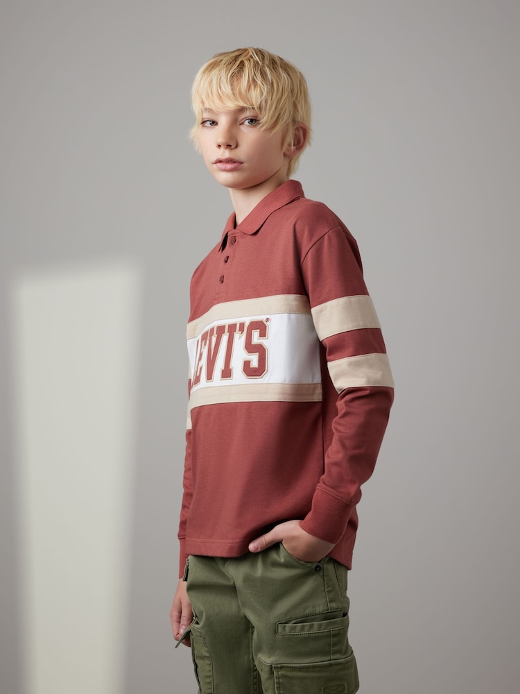 Levi's® Red Rugby Collegiate Long Sleeve Logo Polo Shirt - Image 1 of 5