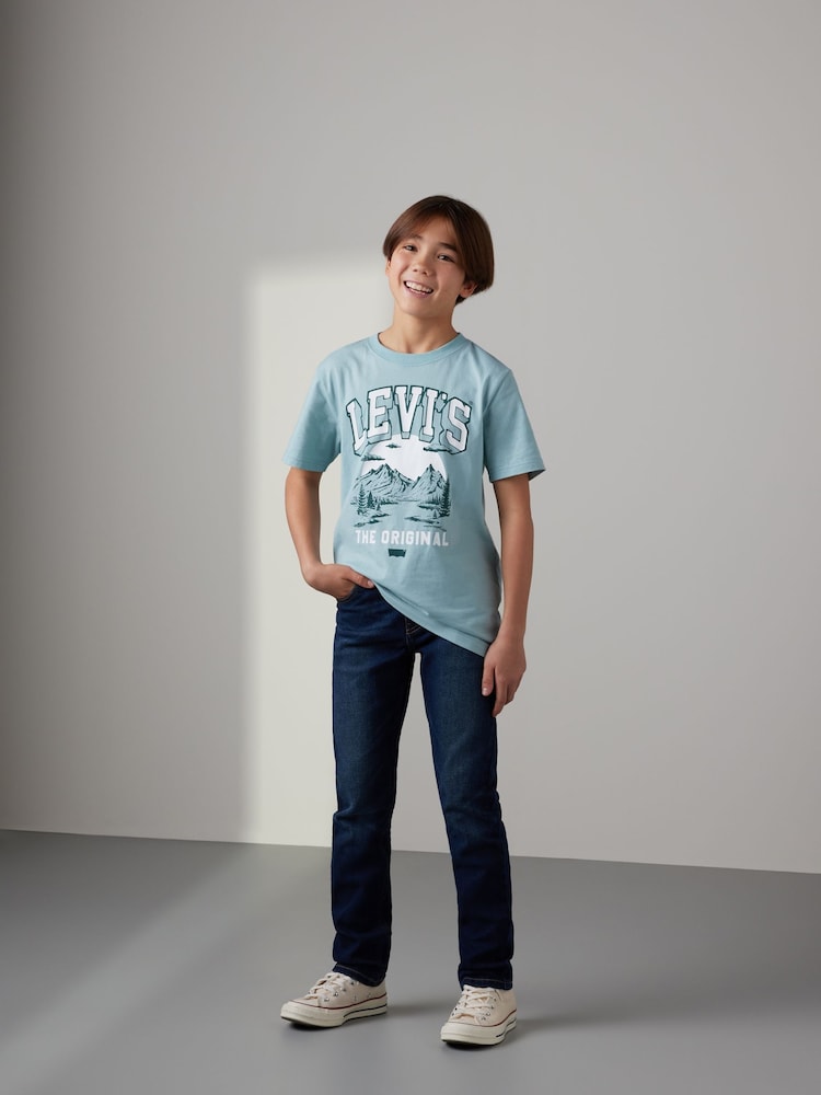 Levi's® Blue Logo Outdoor Nature Graphic Short Sleeve T-Shirt - Image 1 of 5 Levi's® Blue Logo Outdoor Nature Graphic Short Sleeve T-Shirt - Image 1 of 5